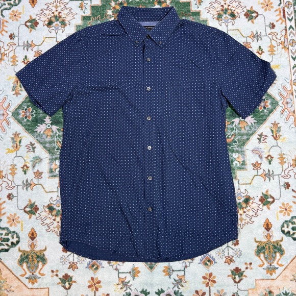 Banana‎ Republic Soft Wash Slim Fit Blue Polka Dot Short Sleeve Shirt M - Picture 1 of 5